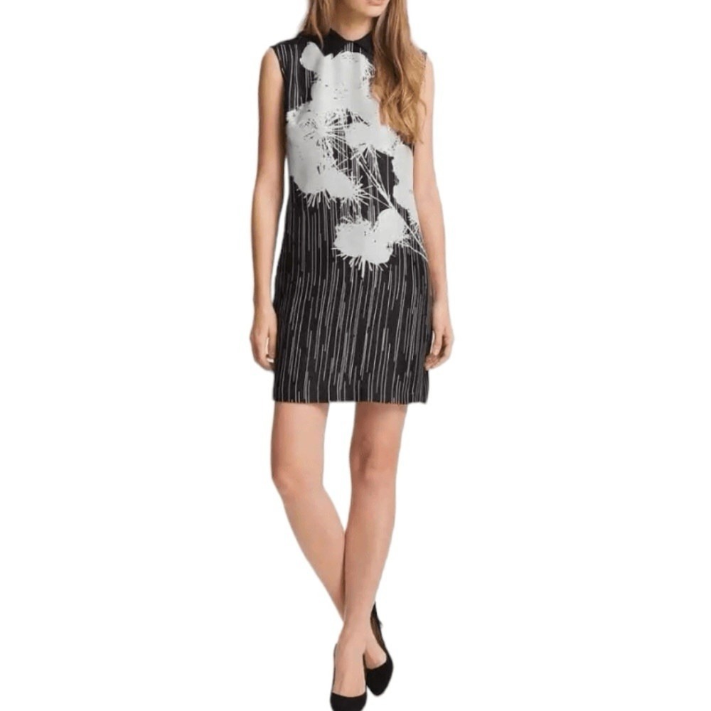 JASON WU Miss Wu Black/White 100% Silk Abstract‎ Floral Print Sheath Dress SZ 2